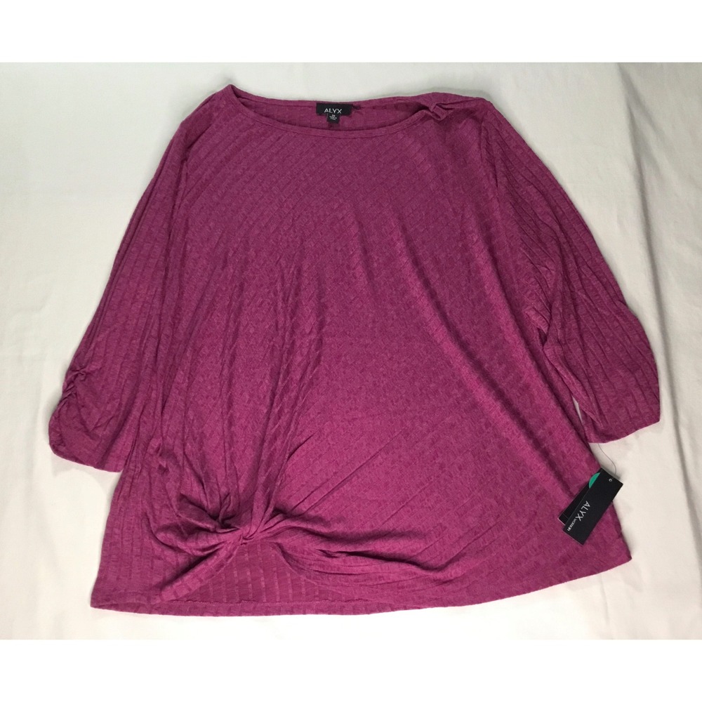 ALYX Plus Size 3X Magenta Ribbed Twist Front Boat Neck 3/4 Sleeve‎ Top NWT